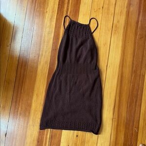 Shona Joy Brown Knit halter neck backless Dress